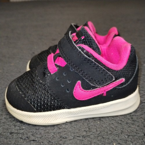 Nike Downshifter 7 Trainers Infant 3.5 Black Pink Hook Loop Low Athletic Running - Picture 8 of 15