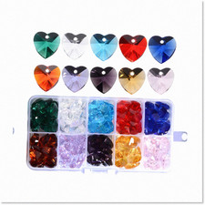 100pcs Multicolor Crystal Heart Beads, 14mm