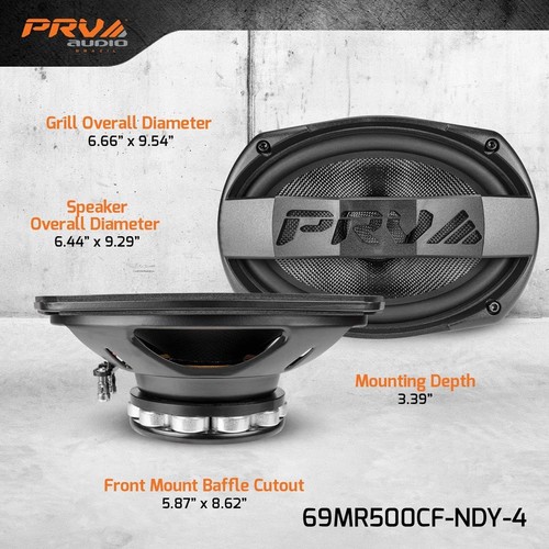 PRV AUDIO 69MR500CF-NDY-4 FIBRA DE CARBONO 6”x9” NEODIMIO RANGO MEDIO PAR 4Ω - Imagen 4 de 7