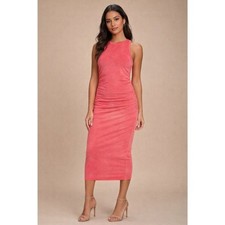 Lulus XL Coral Pink Mineral Wash Ruched Bodycon Midi Dress Sleeveless NWT