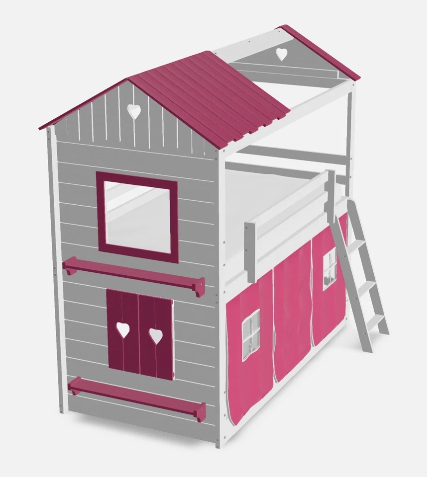 Twin Loft Bunk Bed W/Pink and Grey Tent BUNKBED 2 X Free Mattress Free Cover - Image 4 of 4