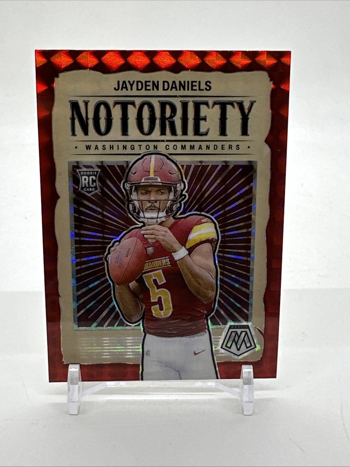 2024 Panini Mosaic Notoriety Red Prizm Jayden Daniels 19 RC Commanders SSP