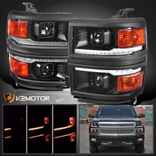 Black Projector Headlights Fits 2014-2015 Silverado 1500 Switchback LED Strip