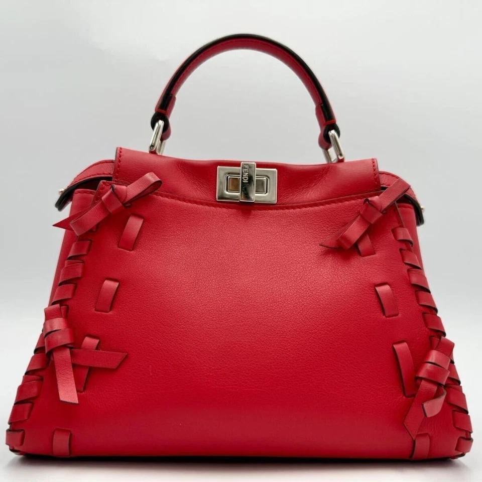 Current Model Fendi Handbag 2WAY with Shoulder Strap Peekaboo Red - Image 2 of 4