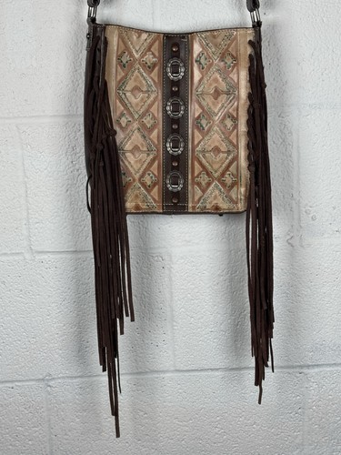 Trinity Ranch Western Crossbody Bag Fringe Aztec Tooled Concho Brown Purse READ - Picture 2 of 16