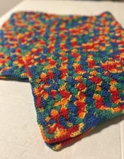 Handmade Knitted Baby Blanket Bright Jewel Bold Colors Blues, Red, Green, Yellow