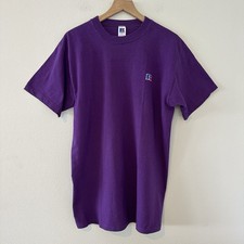 Vintage Y2K USA Made Russell Athletic 100% Cotton T-Shirt Purple Embroidered 90s