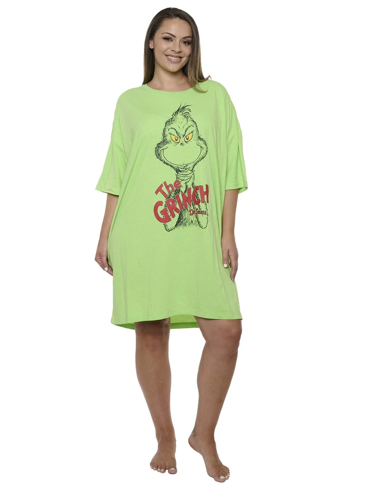 Womens & Womens Plus Size The Grinch Sleep Shirt Nightgown Sleep Shirt Green - Image 2 of 4