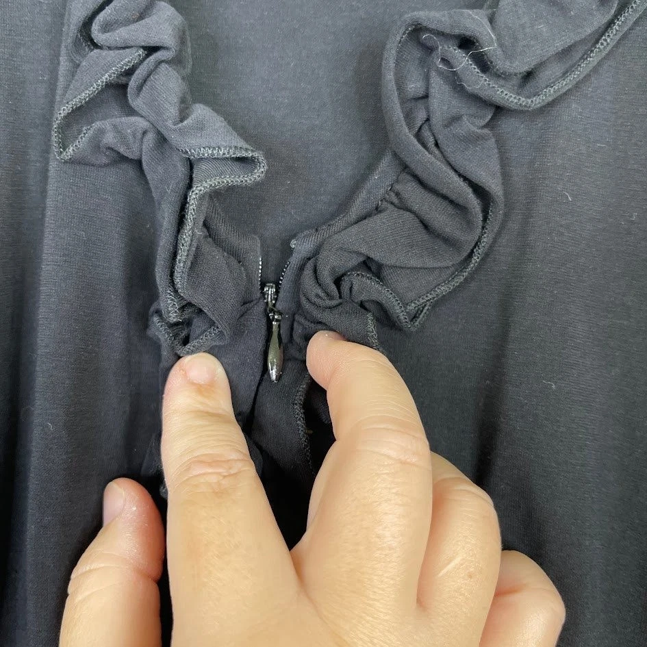 Vestido Anne Fontaine Pima Algodón Burbuja Dobladillo Volantes Negro Minimalista Trabajo Talla 40 Foto 4 de 4