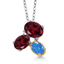 925 Silver and 10K Yellow Gold Rhodolite Garnet and Fancy Blue Zirconia Pendant