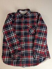 Ambiance Women's Sherpa-Lined Plaid Flannel Shirt Jacket - Red Navy Check