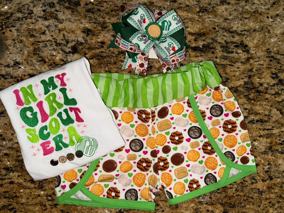 In My Girl Scout Era Girls Handmade Embroidery Tshirt And Custom GS Shorts - Image 4 of 4