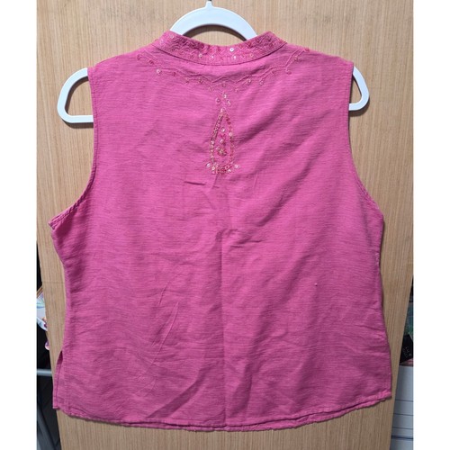 Carol Little Size XL Ladies Pink Silk Sleeveless Top Sequined Blouse Pink - Picture 3 of 4