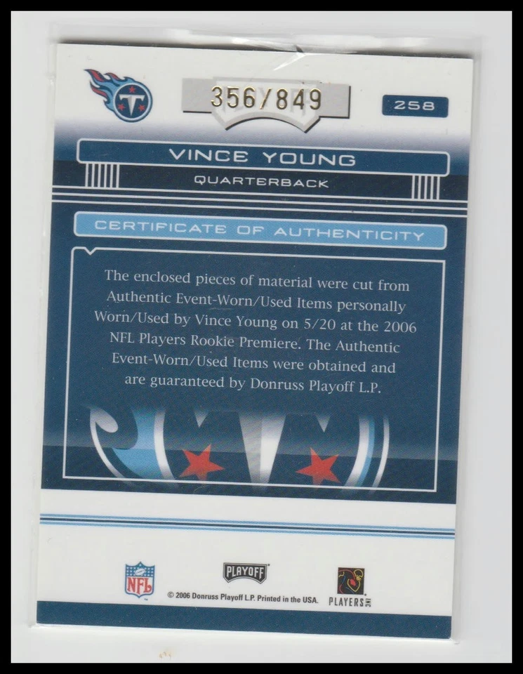2006 Playoff Absolute Memorabilia #258 Vince Young #/849 - Image 2 of 2