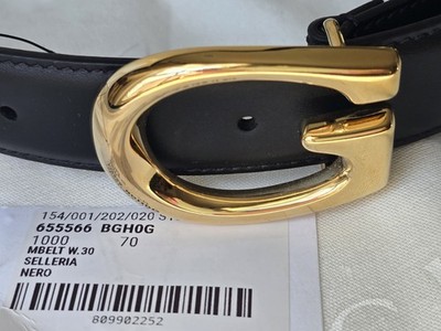 Gucci Belt 70 28 Black Leather Selleria Gold G Logo Buckle Unisex