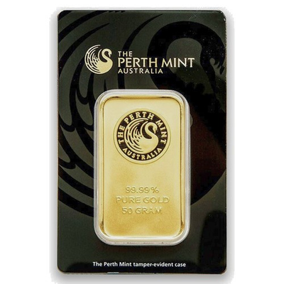 #ad 50g Perth Mint Australia Gold Bar .9999 Fine Gold Sealed In Assay $7100.00