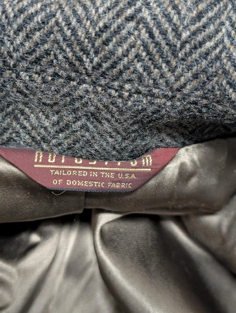 vintage USA made NORDSTROM herringbone TWEED overcoat 44L brown BELTED wool image 14