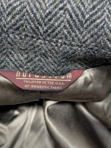 vintage USA made NORDSTROM herringbone TWEED overcoat 44L brown BELTED wool image 14