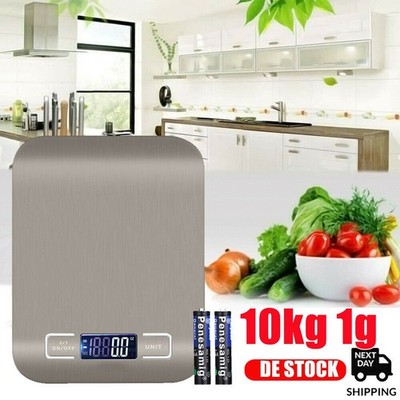 Küchenwaage digital Edelstahl LCD Anzeige 10kg 1g Messung elektronische Waage DE