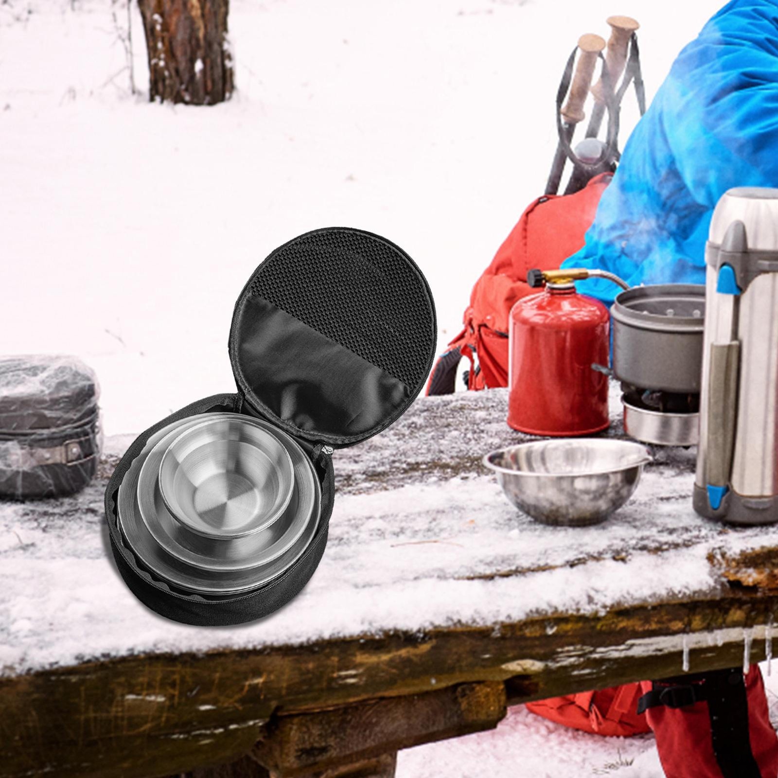 Outdoor Dinner Plate Bowl Set Camping Gear Portable Storage bag No cutlery 