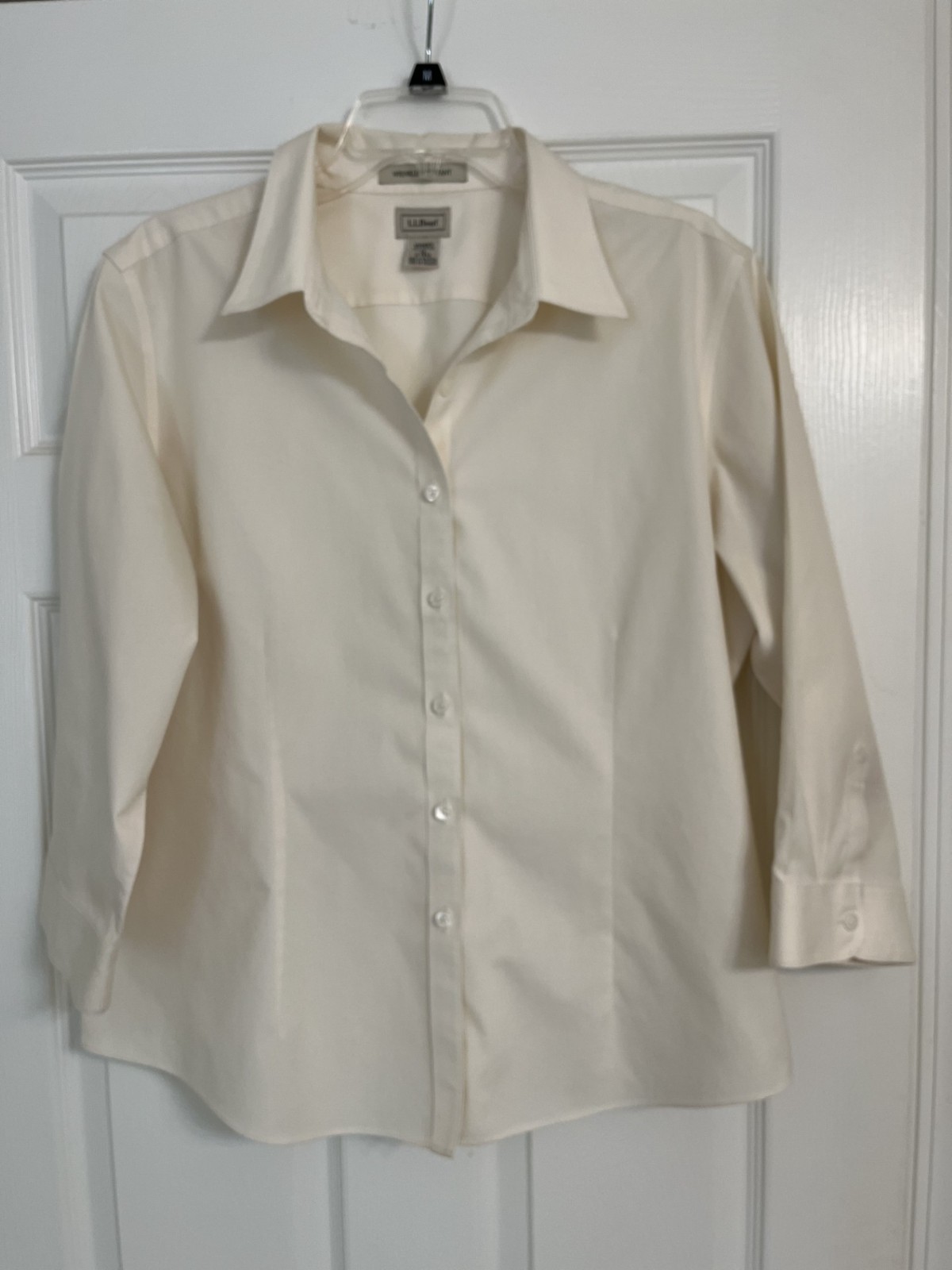 LL Bean Wrinkle Resistant 3/4 Sleeve Cream Button Down Shirt XL See Description