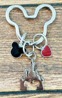 Mickey Castle Enamel Red Heart Silver Key Chain Backpack Tag Purse Charms