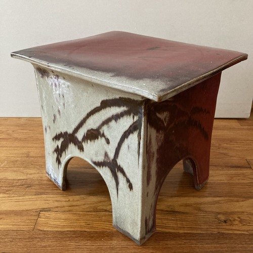 vintage Eric O'leary ceramic stool garden yard red glaze