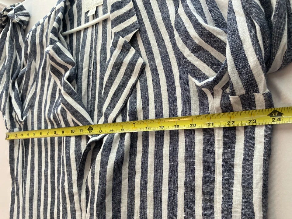 Chaqueta Blazer CASLON Rayas Mezcla Lino Talla Grande 2X Frente Abierto Playa Costera Foto 4 de 4