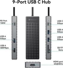 Yottamaster USB C Hub Multiport Adapter 4K HDMI USB3.0 RJ45 SD/TF PD100W For Mac