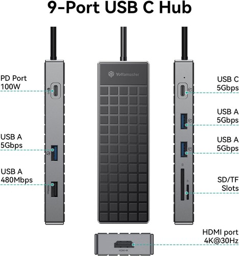 Yottamaster USB C Hub Multiport Adapter 4K HDMI USB3.0 RJ45 SD/TF PD100W für Mac - Bild 11 von 16