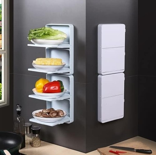 Wall Mounted Strong Adhesive Foldable Floating Shelf Rack for Food Preparation..