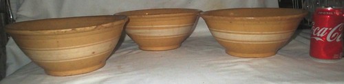 ANTIQUE 3 PIECE BANDED YELLOW WARE MIXING BOWL SET COUNTRY HOME KITCHEN BAKING - Picture 8 of 15