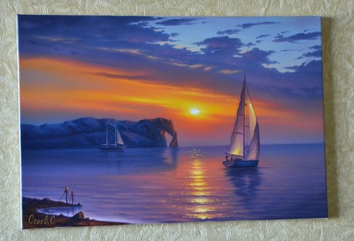 Paesaggio marino dipinto olio su tela,arte murale,"Scogliere di Etretat" - Foto 8 di 11