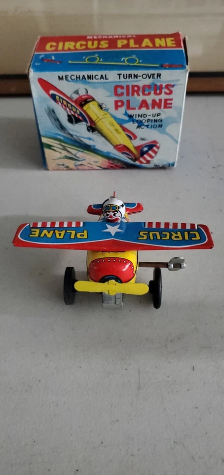 VINTAGE TIN YONE TOYS CIRCUS PLANE CP-007 JAPAN WIND UP WITH BOX. MISSING FLIP. - Image 3 of 4