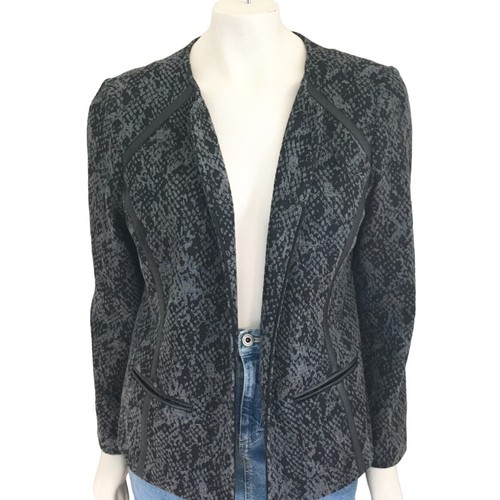 JM COLLECTION Reptile Print Zip Front Faux Leather Trim Suit Jacket WOMEN'S 10 - Picture 2 of 11