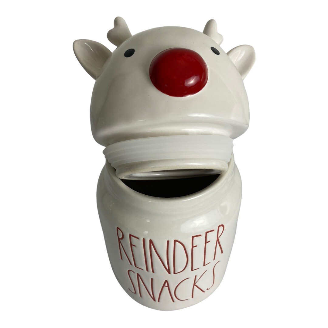 Rae Dunn “Reindeer Snacks“ Christmas Rudolph Baby Canister W Reindeer Topper NEW eBay