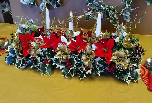 Kunstblumen Tisch Herzstück Weihnachten Weihnachtsstern Rose Stechpalme Weihnachten Efeu - Bild 5 von 12