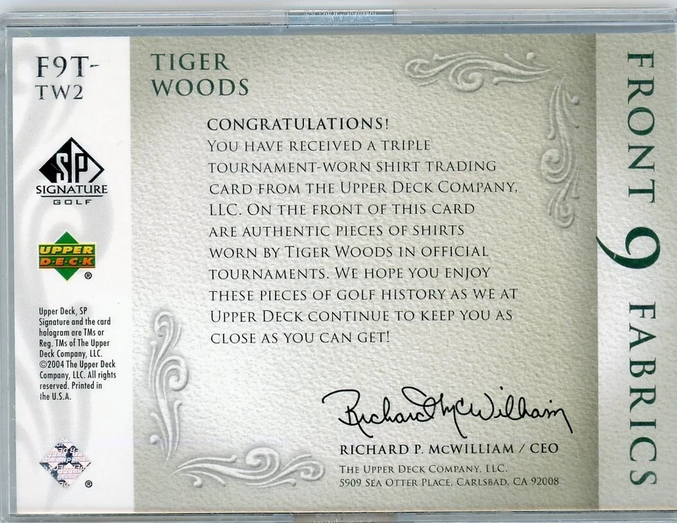 2004 Upper Deck SP Signature Tiger Woods Front 9 Triple Game Used Shirt #06/50 - Image 2 of 2