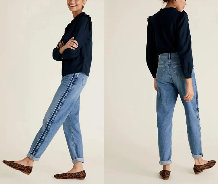 M&S Boyfriend Jeans Ankle Grazer Side High Denim Trousers Pants 6 £39