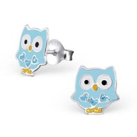 Kinder Ohrringe Ohrstecker 925 Silber Eule Hellblau MäDchen Geschenk Weihnachten