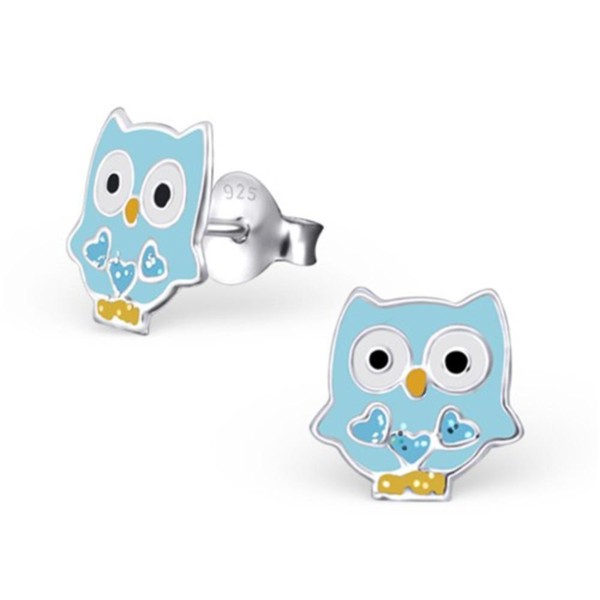Kinder Ohrringe Ohrstecker 925 Silber Eule Hellblau MäDchen Geschenk Weihnachten-image