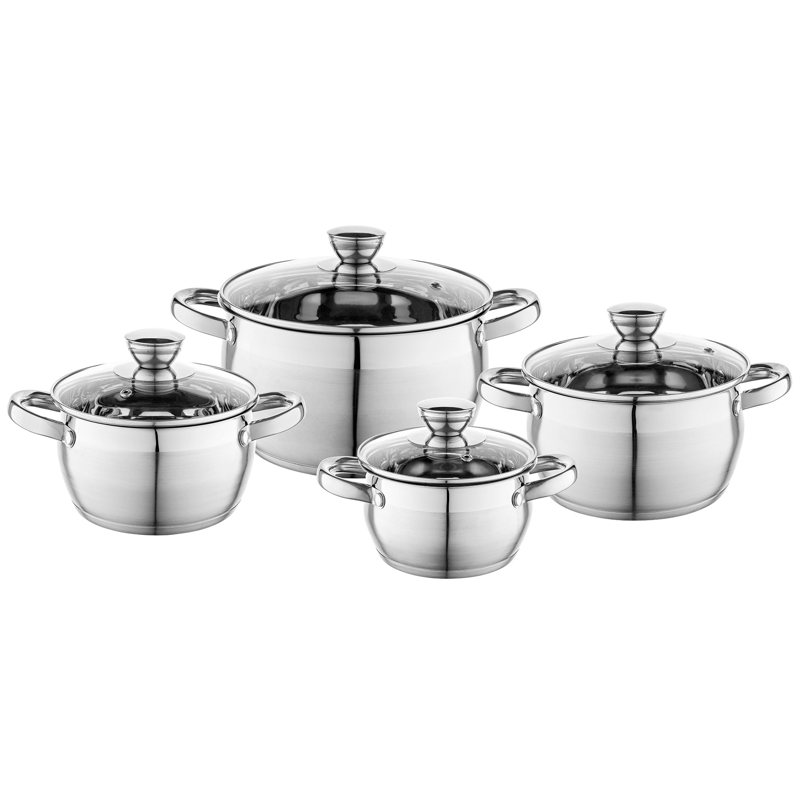 Batería De Cocina Acero Inoxidable, 8 Piezas, Inducción, Tapas Cristal, Todo Tipo De Cocinas Acero Inoxidable - Florina En Oferta Batería De Cocina Acero Inoxidable, 8 Piezas, Inducción, Tapas De Cristal
