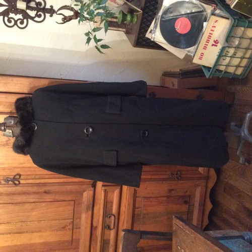VINTAGE 1940's 50's SAKS FIFTH AVENUE BLACK FUR COLLAR COAT M - Picture 5 of 10
