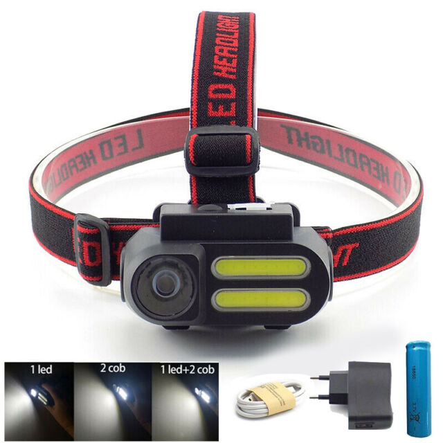 COB Led Headlamp USB rechargeable Headlight 18650 Head Lamp Torch Light