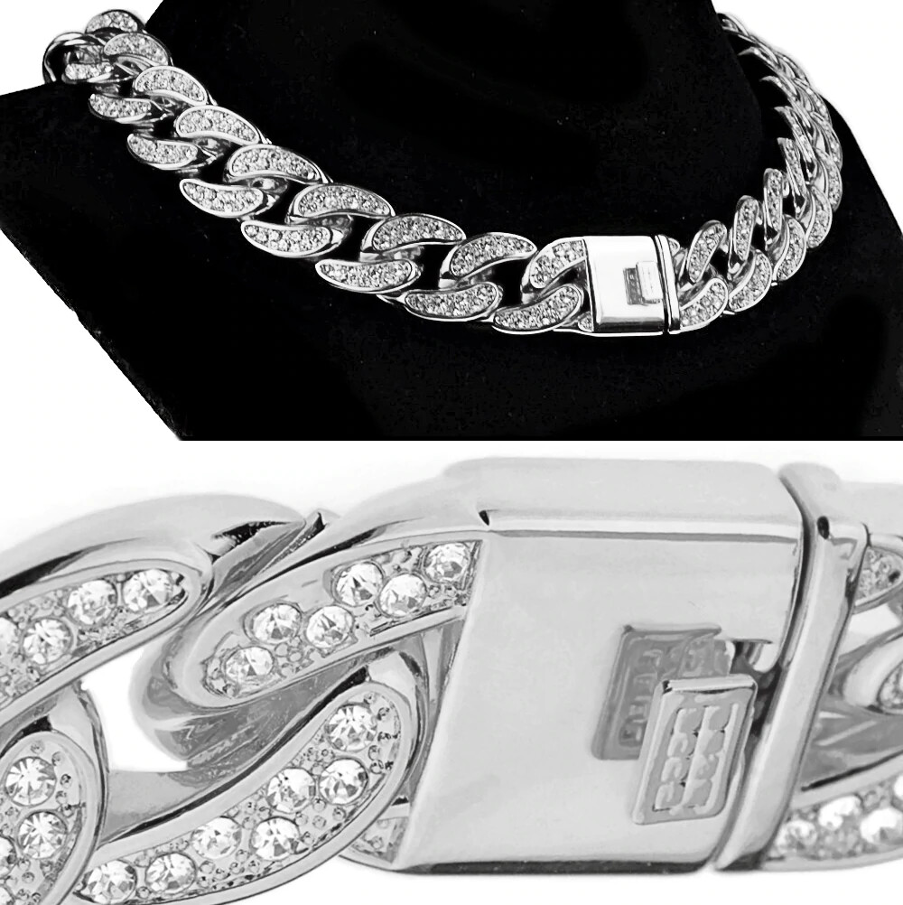 Mens Choker Iced Cuban Chain Silver Tone Hip Hop Simulated