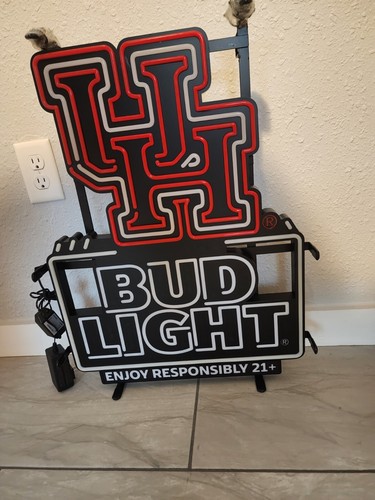 Bud Light Beer University Of Houston Cougars UH Led Faux Neon Beer Sign New - Picture 5 of 6