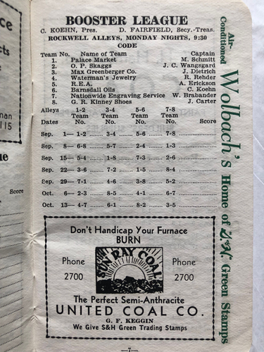 Grand Island Nebraska Official Schedule Bowling Leagues 1939-1940 Vintage - Picture 3 of 8