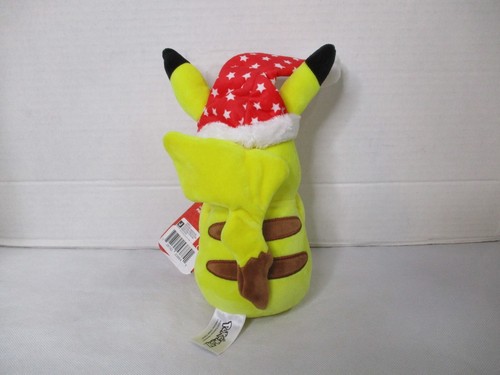 Christmas Pikachu Pokemon Plush 8” Santa Hat Yellow Red Holiday Stuffed New - Picture 2 of 10