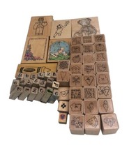 Wood Rubber Stamps Variety Arts  Crafts Scrapbooking Assorted Makers Qty 54