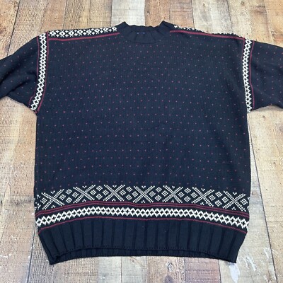 Vtg 90s Deadstock Tommy Hilfiger Cable Knit Block Fair Isle Sweater Men s Size L